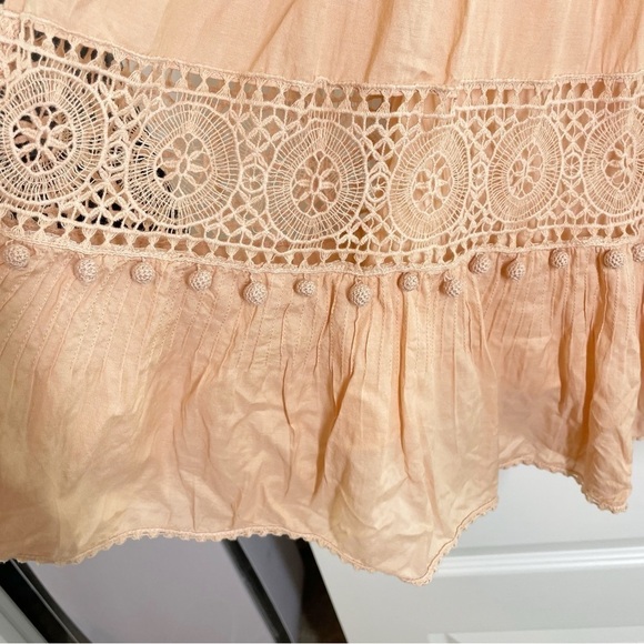 Ulla Johnson Nora Blush Pink Crochet Trim Pom Pom Flutter Sleeve Trapeze Dress - Picture 7 of 13